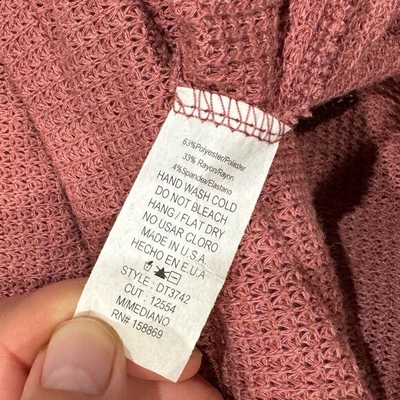 Promesa Maroon Button Sleeve Long Sleeve Knot Henley Top Women’s Medium - Picture 3 of 4